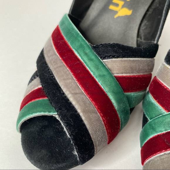 Faryl Robin Suede Velvet Crossover Front Heel Open Toe 40s Retro Anthropologie 6 - Picture 5 of 15